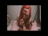 Redhead whore sucking her boyfriends dick with poop